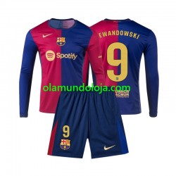 Camisola FC Barcelona Lewandowski 9 Criança Equipamento Primeiro 2024-2025 Manga Comprida